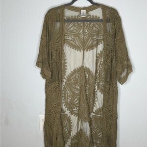 Olive Green Lace Kimono Cardigan